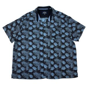 Nat Nast Button Up Shirt Men's Size 2XL Blue Floral Tropical Plants Silk Blend
